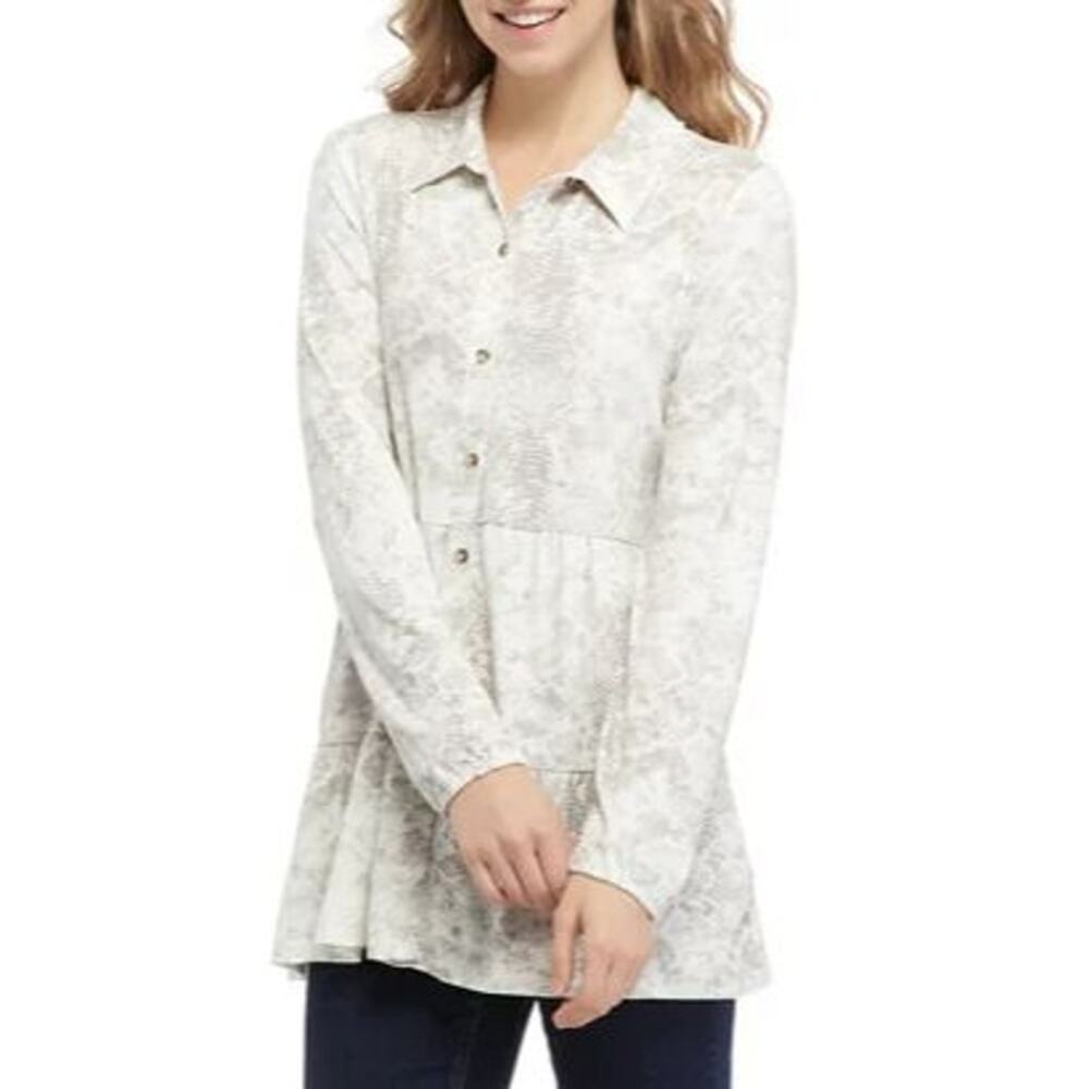 New Directions Womens Top Size Large Julianna Crepe Tiered Snakeskin Print NEW